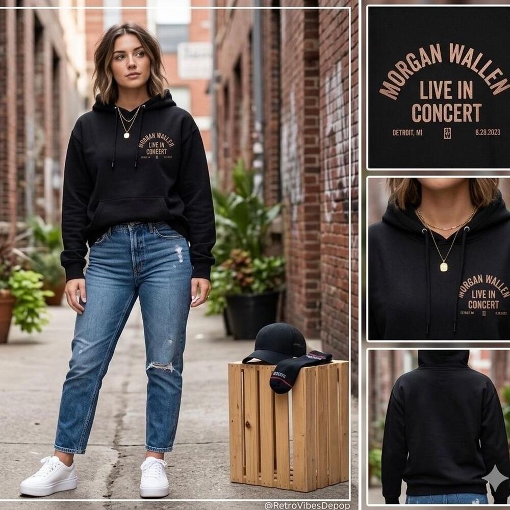 Women's Morgan Wallen Live in Concert Black Hoodie Sweatshirt
